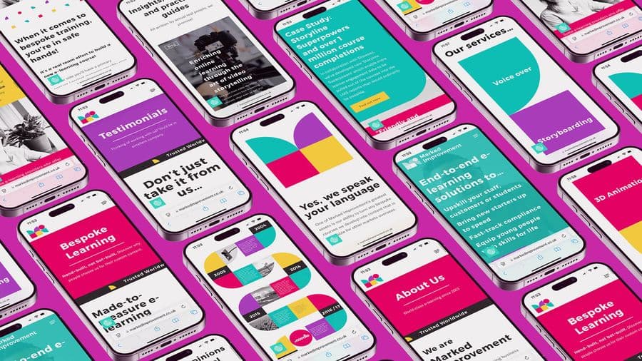 Marked Improvement mobile website screen designs by On Poynt Creative