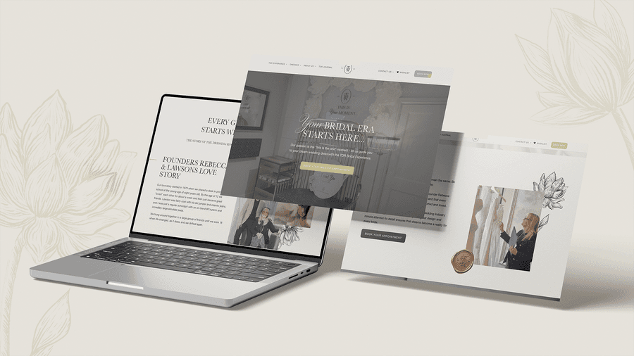 The Dressing Room Bridal website design shown on laptop and screens